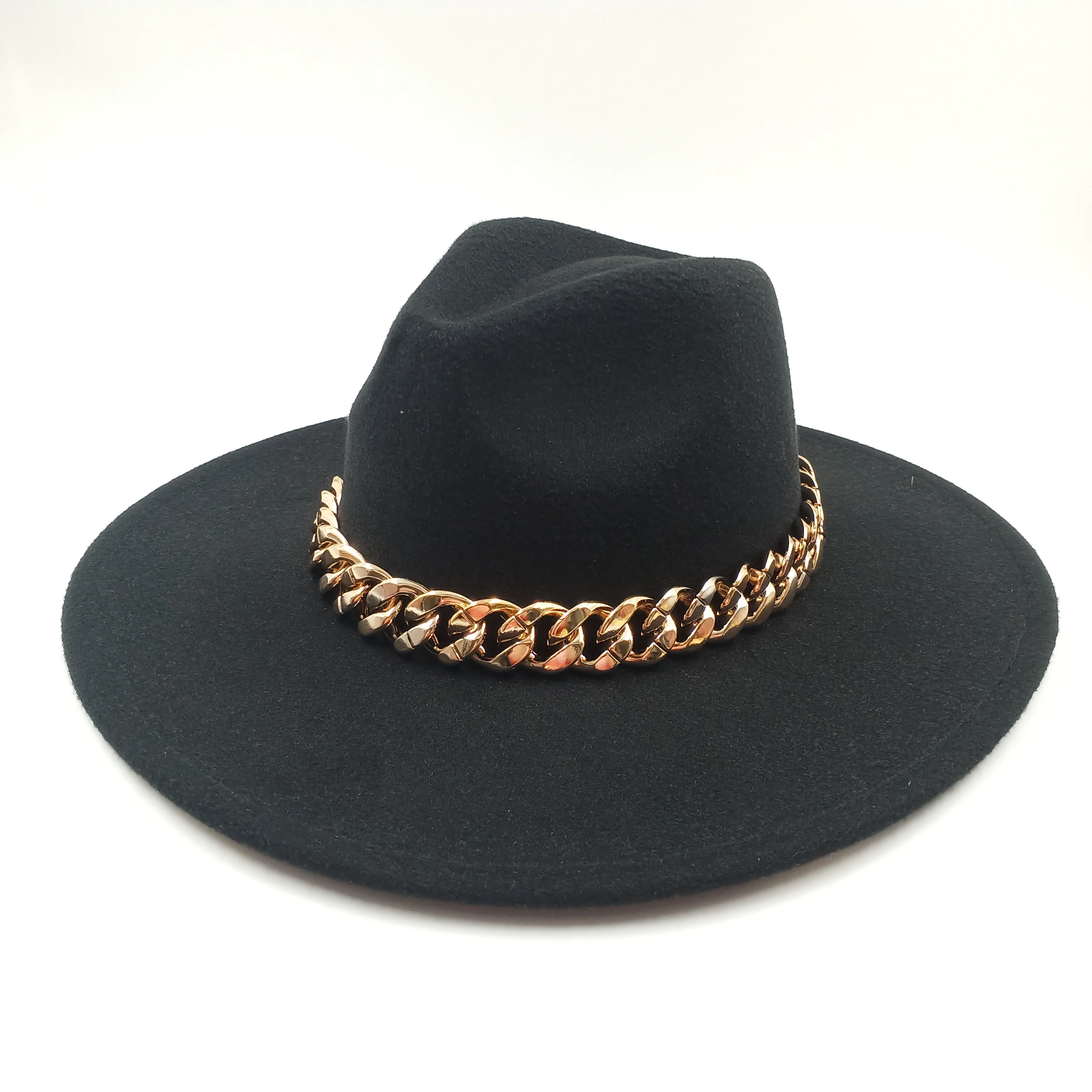 Big chain fedora hat 9.5 cm brim adjustable unisex hat large size fedora hip hop hat orange jazz winter hat шапка женская goorin bros fedora