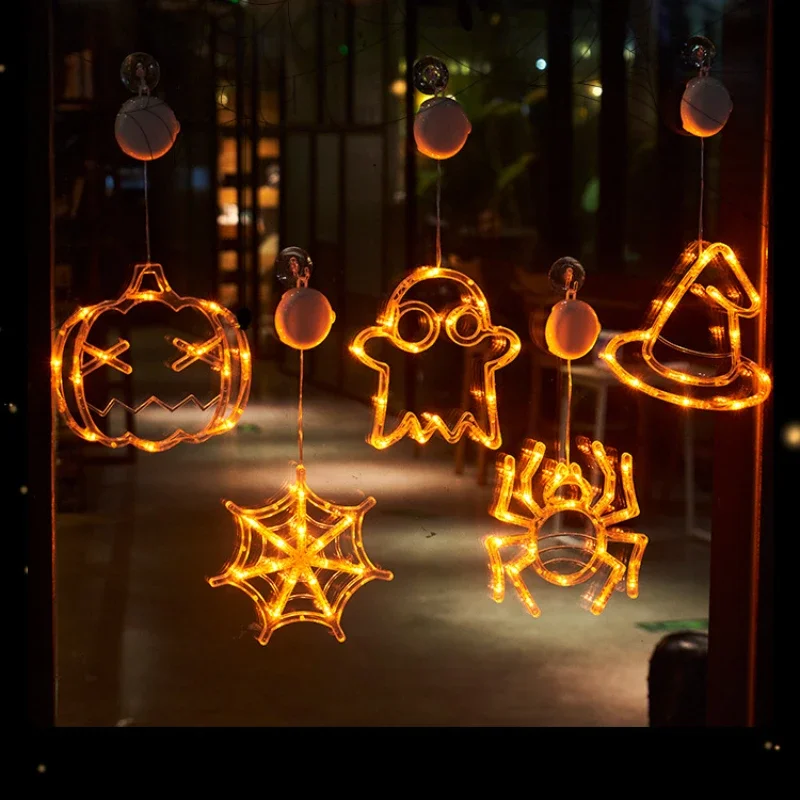 Spooky Pumpkin Ghost LED Window Light with Suction Cup - Battery Operated Halloween Hanging Decor