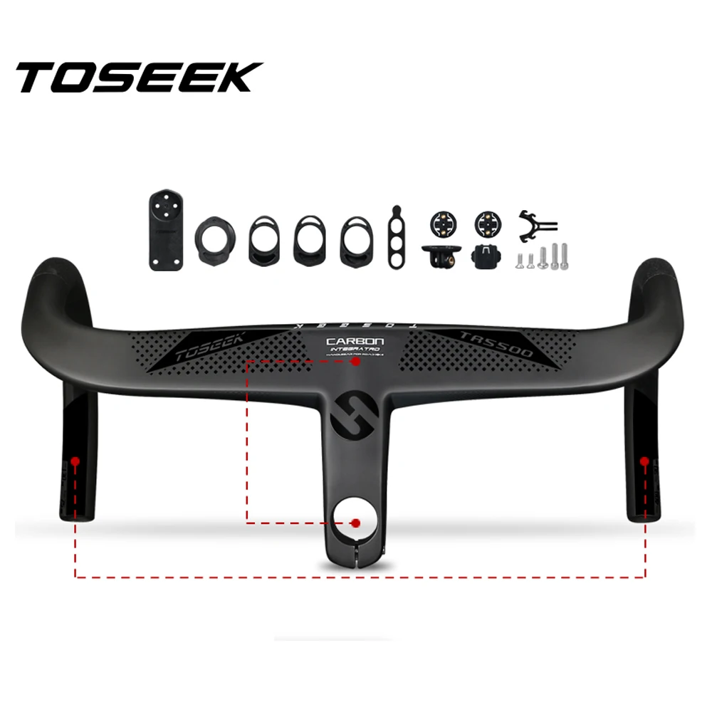 Bicycle Handlebar TOSEEK Road Bicycle Handlebar Ultralight Carbon Integrated Gravel Bent bar 28.6mm With Bike Computer Holder Cycling Accessories