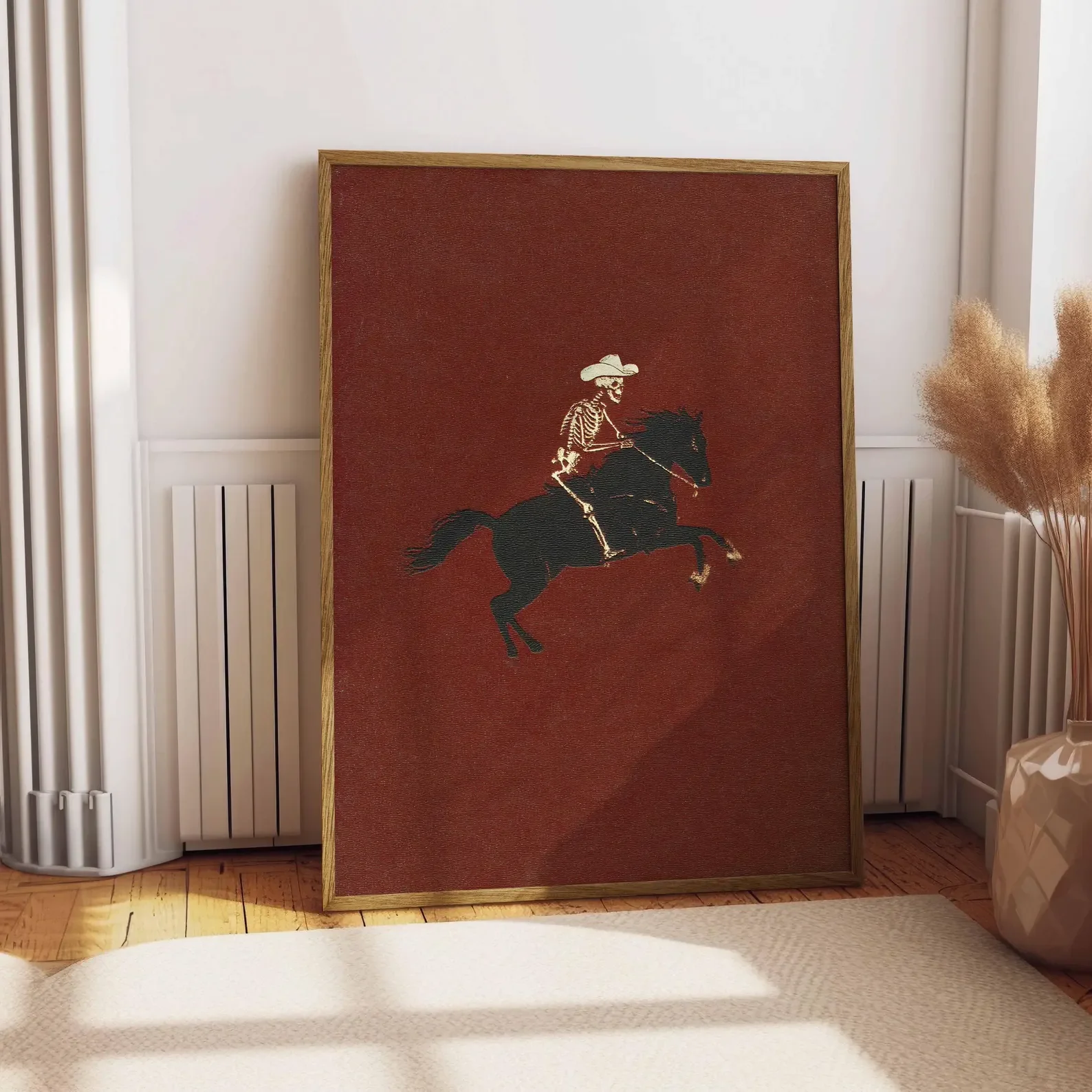 Skeleton Cowboy Illustration Bucking Bronco Print Gothic Wall Decor Horse Poster Quirky Art Western Poster Retro Rodeo Art Cowgi 1