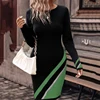 Commute Dress Women Spring Autumn New Long Sleeve Striped Print O-neck Slim Fashion Elegant Casual Commute Female A-line Dress 2