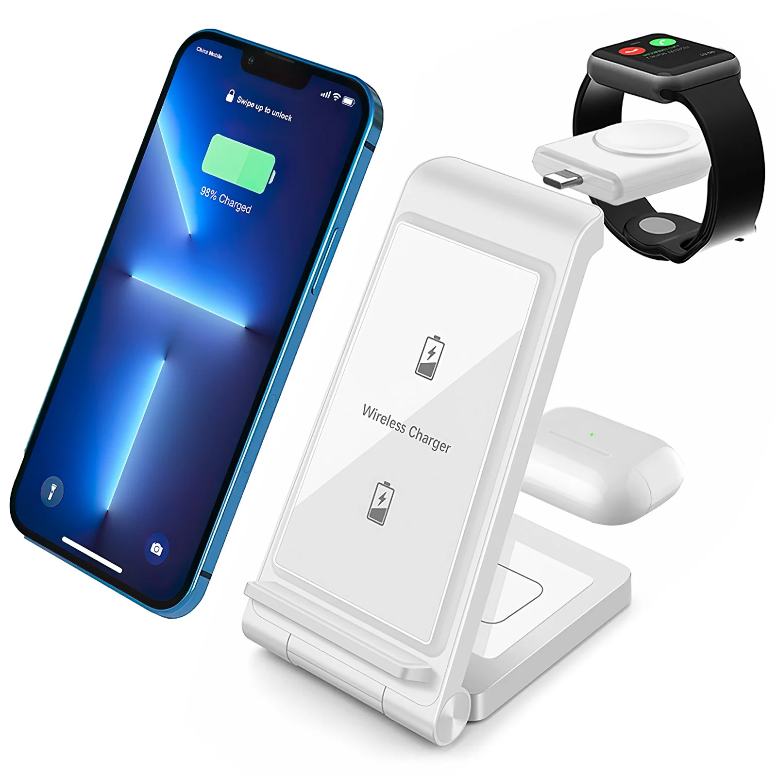 

Wireless Charging Stand 3-in-1 Wireless Fast Charging Foldable Stand Compatible with Apple Watch and Most Phones