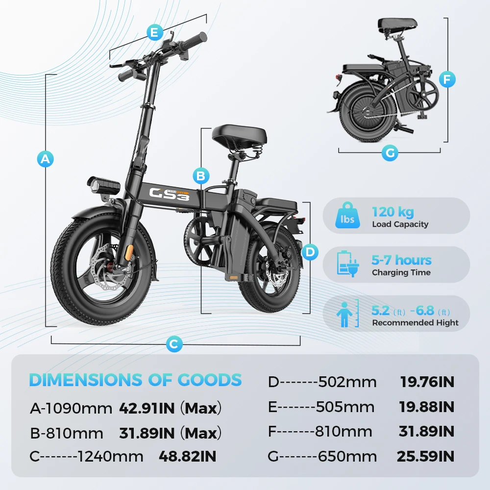 TOOFLY GS3 Bicicletta Elettrica Pieghevole 250W 48V15AH Viaggio Per Adulti Città Pendolari Bici Elettrica 14*2.125 Pollici Pneumatico Mini E-bike - immagine 6