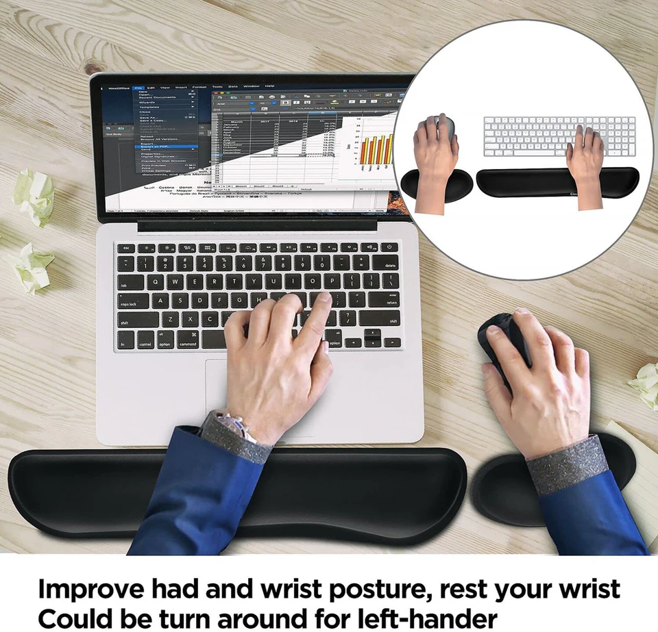 Set Poggiapolsi Ergonomico Per Tastiera E Mouse - Supporto In Memory Foam Antiscivolo Per Ufficio E Gaming (Kwrp-11)