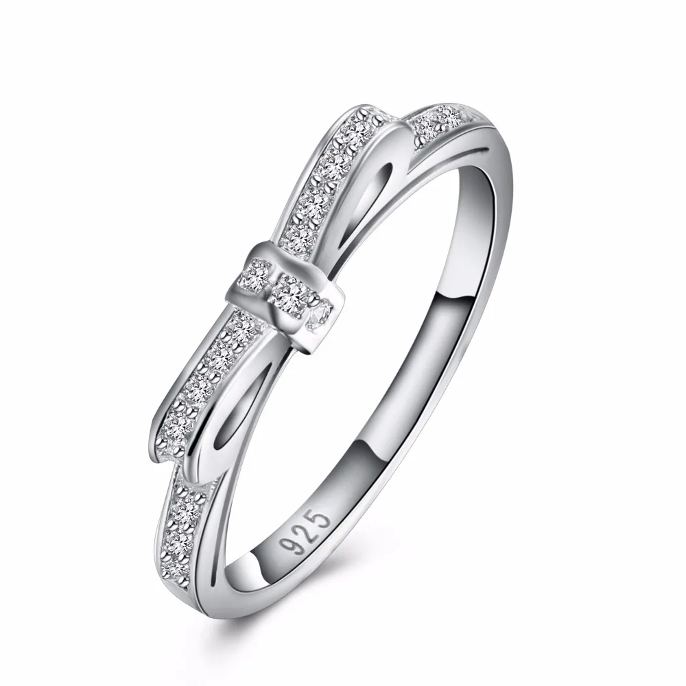 Retre ring CZ Zircon Crystal Bow tie fashion Wedding silver color women Lady Ring jewelry