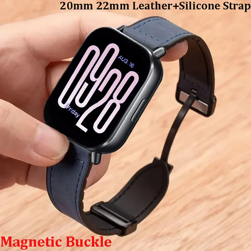 Versatile Leather-Silicone Strap with Magnetic Buckle - 20mm/22mm