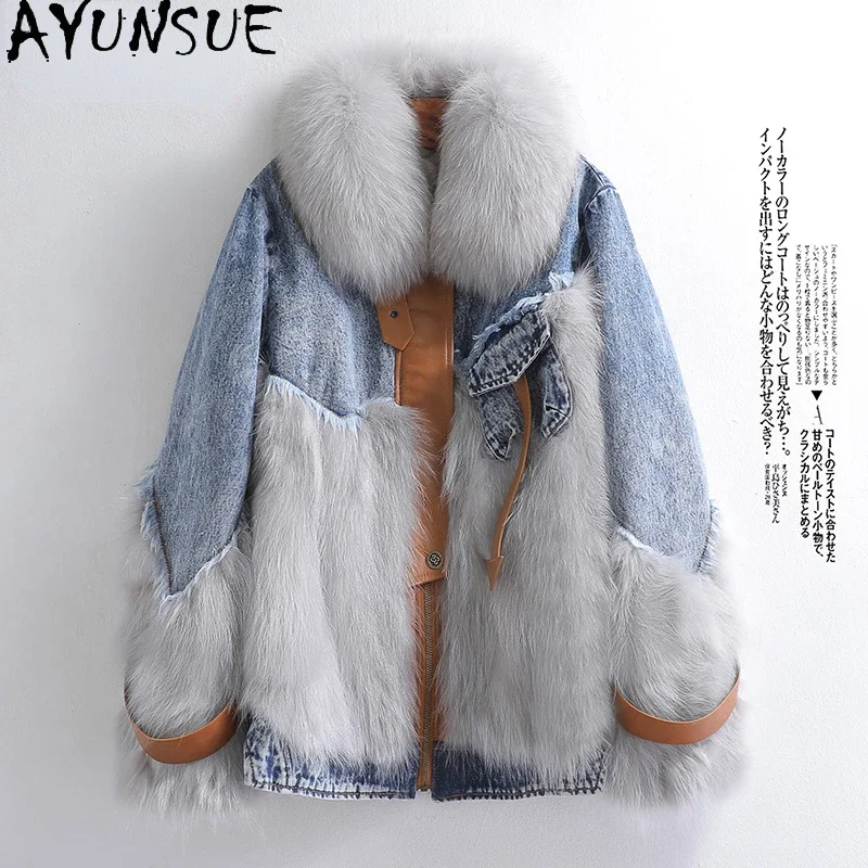 Fashion Korean Raccoon Fur Coats and Jackets Womens Clothing Autumn and Winter Fur Coat Denim Coat Fox Fur Collar Jackets Zm1121