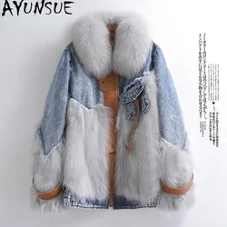 Fashion Korean Raccoon Fur Coats and Jackets Womens Clothing Autumn and Winter Fur Coat Denim Coat Fox Fur Collar Jackets Zm1121