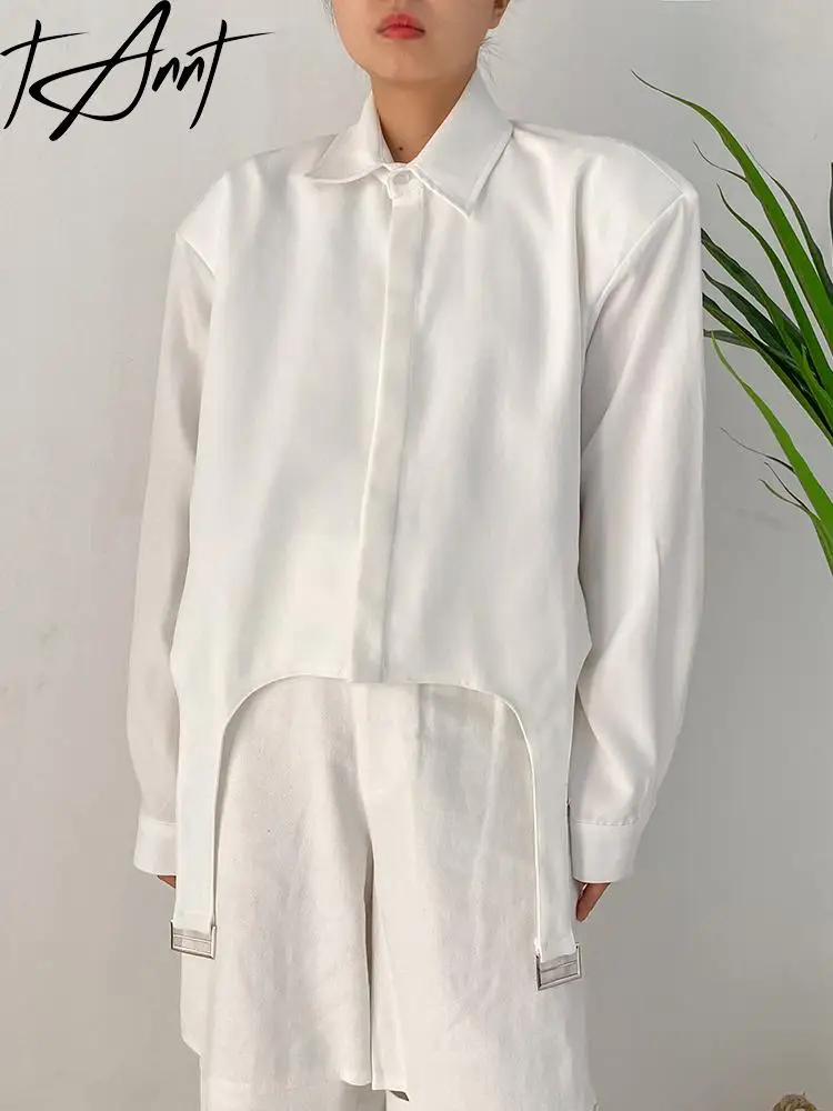 

Tannt Women Shirt Long Sleeves Asymmetry White Casual Shirts Blouses Irregular Hollow Out Loose Blouses Tops Women 2023 New