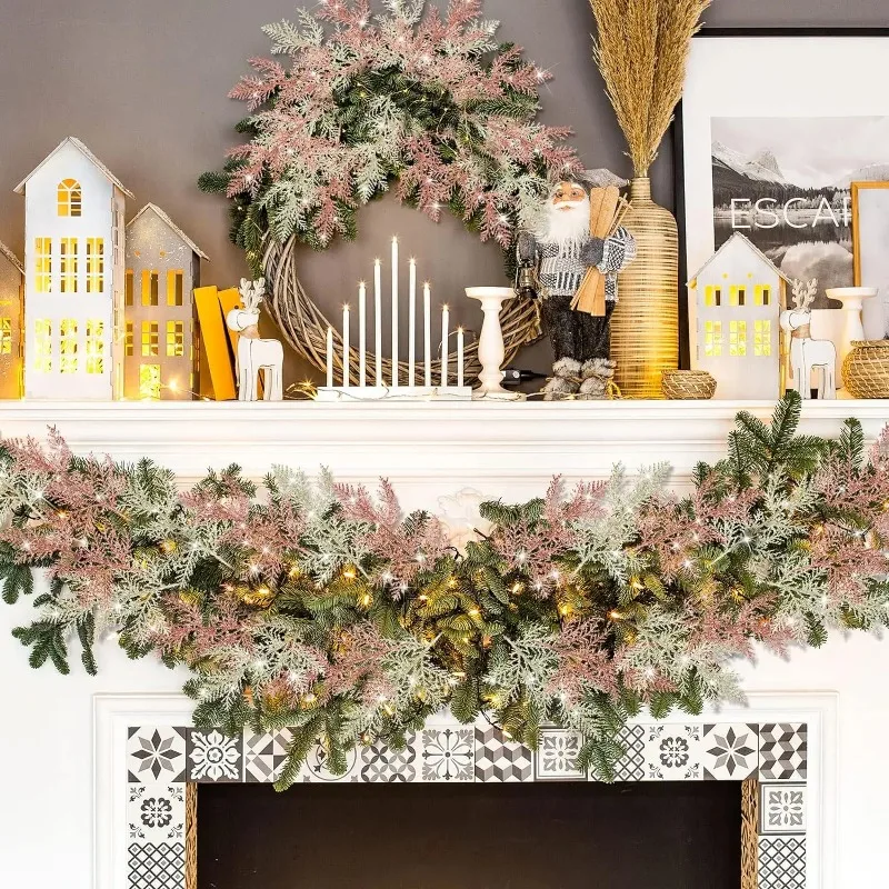 Christmas Decoration  Artificial Glitter Simulation Pine Leaves Tree Branch Christmas Tree Ornament For DIY Xmas Tree Wreath