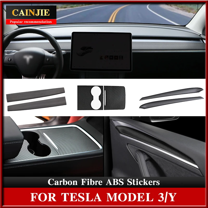 Für Tesla Modell 3 Zubehör Mittel konsolen verkleidung Modell y Kohle faser  abs Autotür Innen modifikation Aufkleber - AliExpress