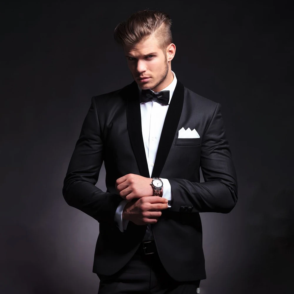 Men Suits 2 Piece Slim Fashion Shawl Lapel Single Button Smart Casual Wedding Groom Tuxedo Male Suit Blazer Pants mens suit