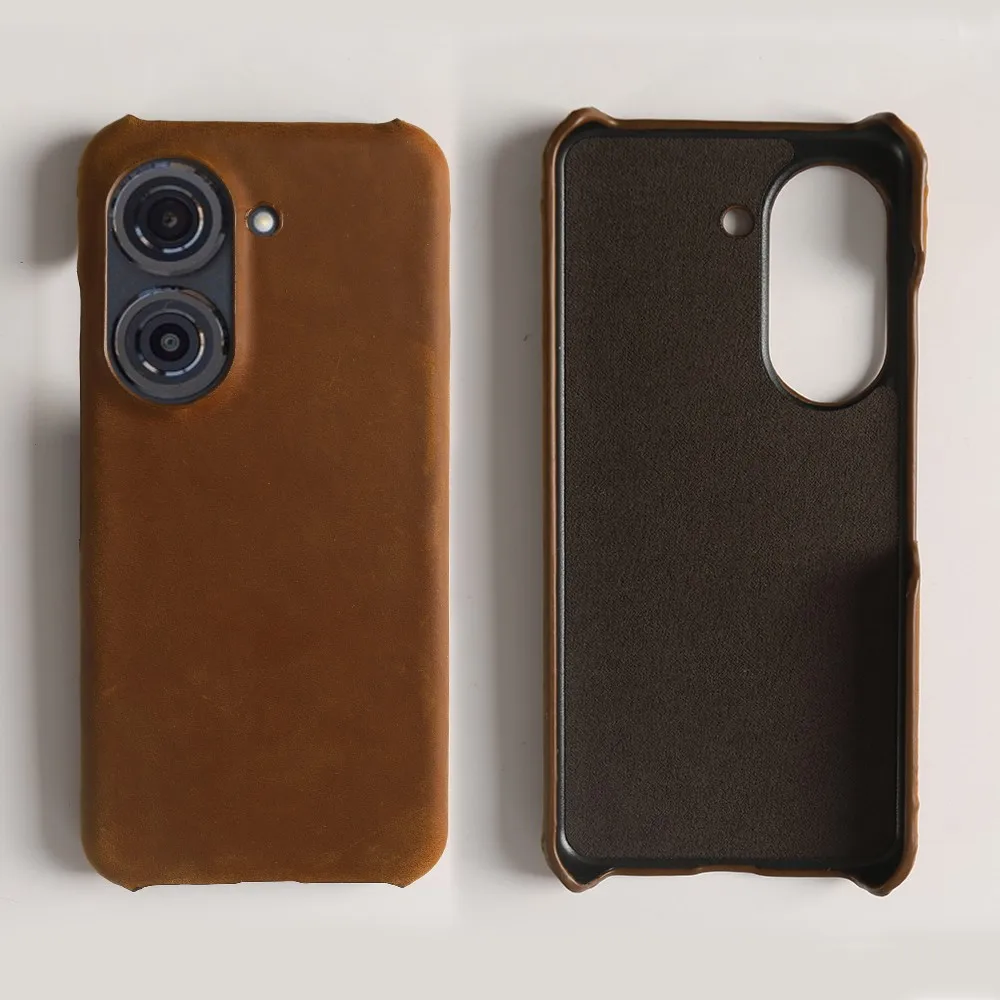 Handcrafted Genuine Leather Crazy Horse Pattern Phone Case - Real Cowhide Cover Housing Coque Back Shell