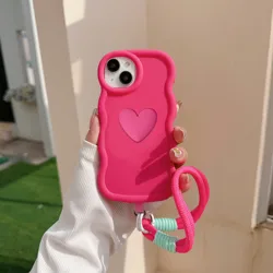 Lanyard + Love Heart Soft Silicone Phone Case Cover for Vivo V30 (Rose Red)