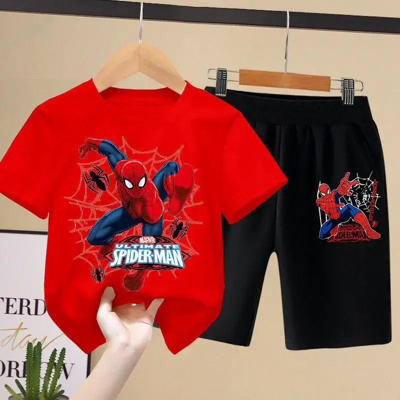 thumbnail image 1 of Conjunto de camisetas de verano de Disney para niños, Marvel Aoger Spiderman, conjunto de tendencia para bebés, pantalones cortos de manga corta, conjunto de dos piezas, ropa para niños, 1 of 5