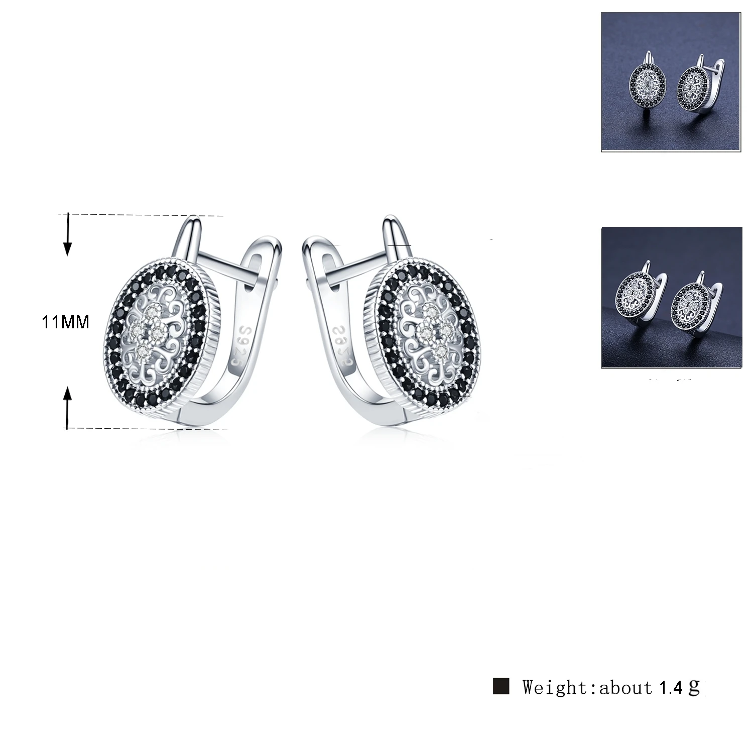 Black Awn Classic Silver Color Oval Black Trendy Spinel Engagement Hoop Earrings Women Jewelry Bijoux I149 Hoop Earrings Silver Earrings Silver Hoop Earrings Womens Earrings