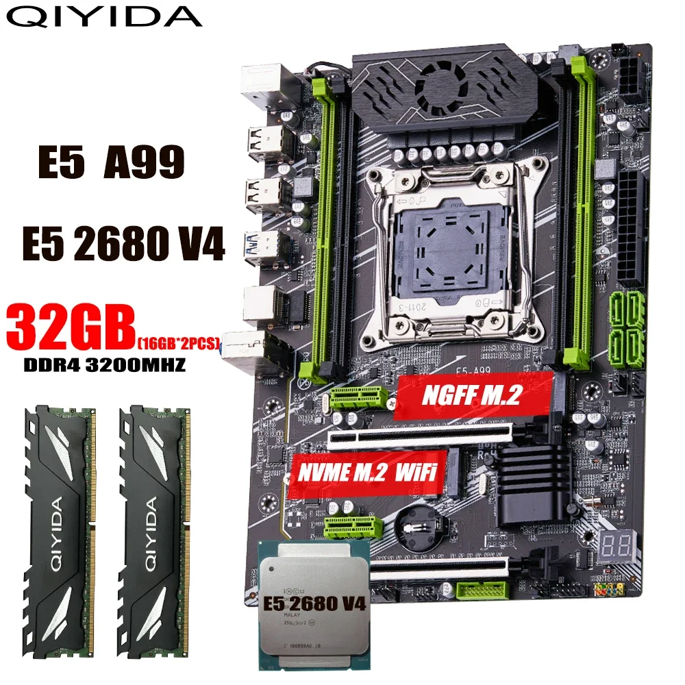 Материнская плата QIYIDA X99 LGA2011-3 xeon E5 2680 V4 2*16 ГБ = 32 ГБ ...