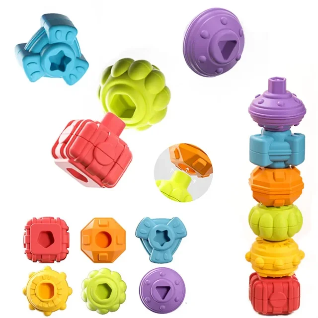Montessori Baby Toys Stack Pull Blocks Games 0-12 Months Color Shade Sensory Development Learning Educational Toys Babies Infant 2