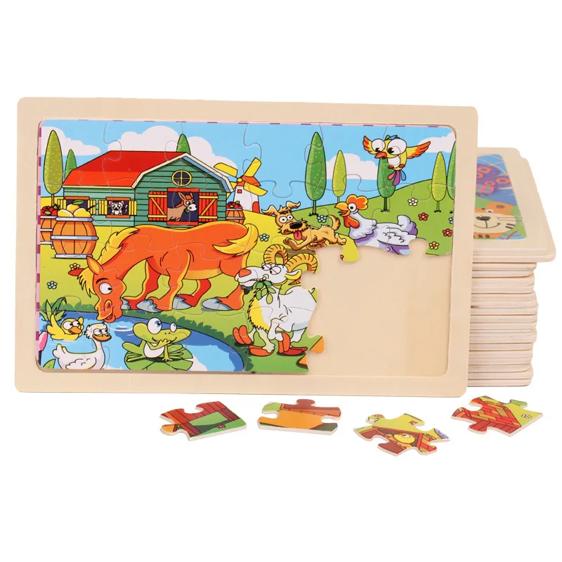Wooden Jigsaw Puzzles 24 Pieces Kids Cartoon Animal Early Educational Learning Toys for Children Gift
