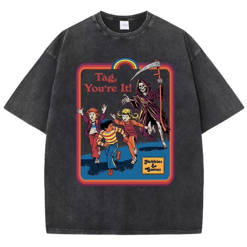 Der Tod jagt mich hinter gewaschenen Retro-Männer Frauen Kleidung lässig T-Shirt übergroße T-Shirt atmungsaktive Baumwolle Sommer T-Shirt – Detail 14