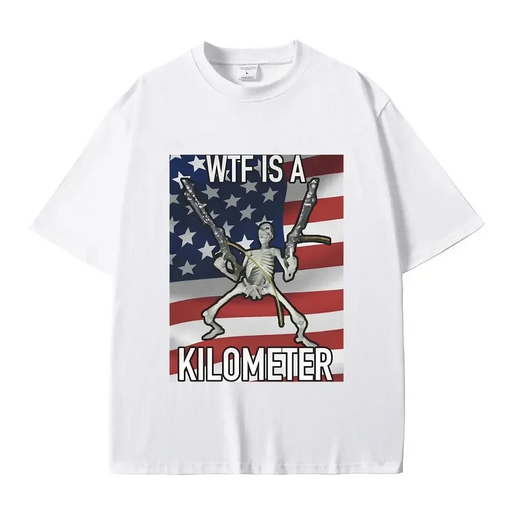 thumbnail image 1 of WTF Is A Kilometer - Camiseta con estampado gráfico divertido de esqueleto para hombre y mujer, camiseta vintage informal a la moda, camisetas de gran tamaño para hombre, 1 of 5