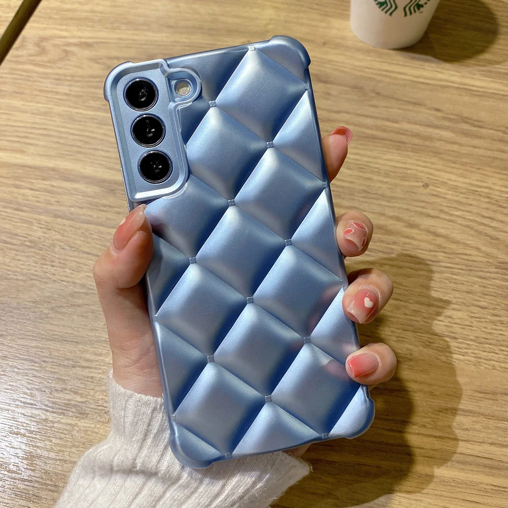 kawaii phone case samsung Thời Trang Cube Kim Cương Cao Cấp Mạ Mờ Điện Thoại Dành Cho Samsung S22 Cực S21 Plus Cao Cấp Mềm Dẻo Silicone Chống Sốc Lưng samsung silicone case