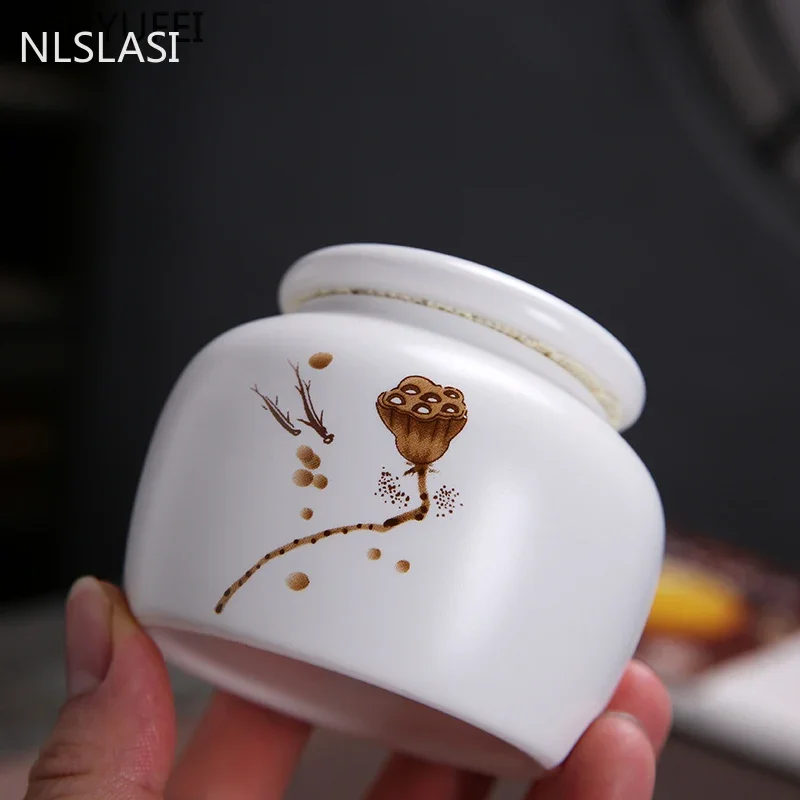 Ceramic Tea Caddy Small Mini Portable Oolong Tea Storage Tank Travel Boxes Powder Sealed Jar Containers Spice Candy Jar tea canister ceramic storage jar airtight container