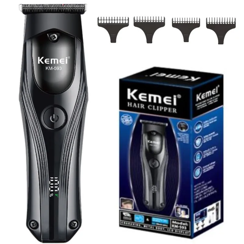 

Kemei KM-593 Professional Hair Clipper for Man USB Hair Cutting Machine Cordless Hair Trimmer Machine LCD Haircut Machine