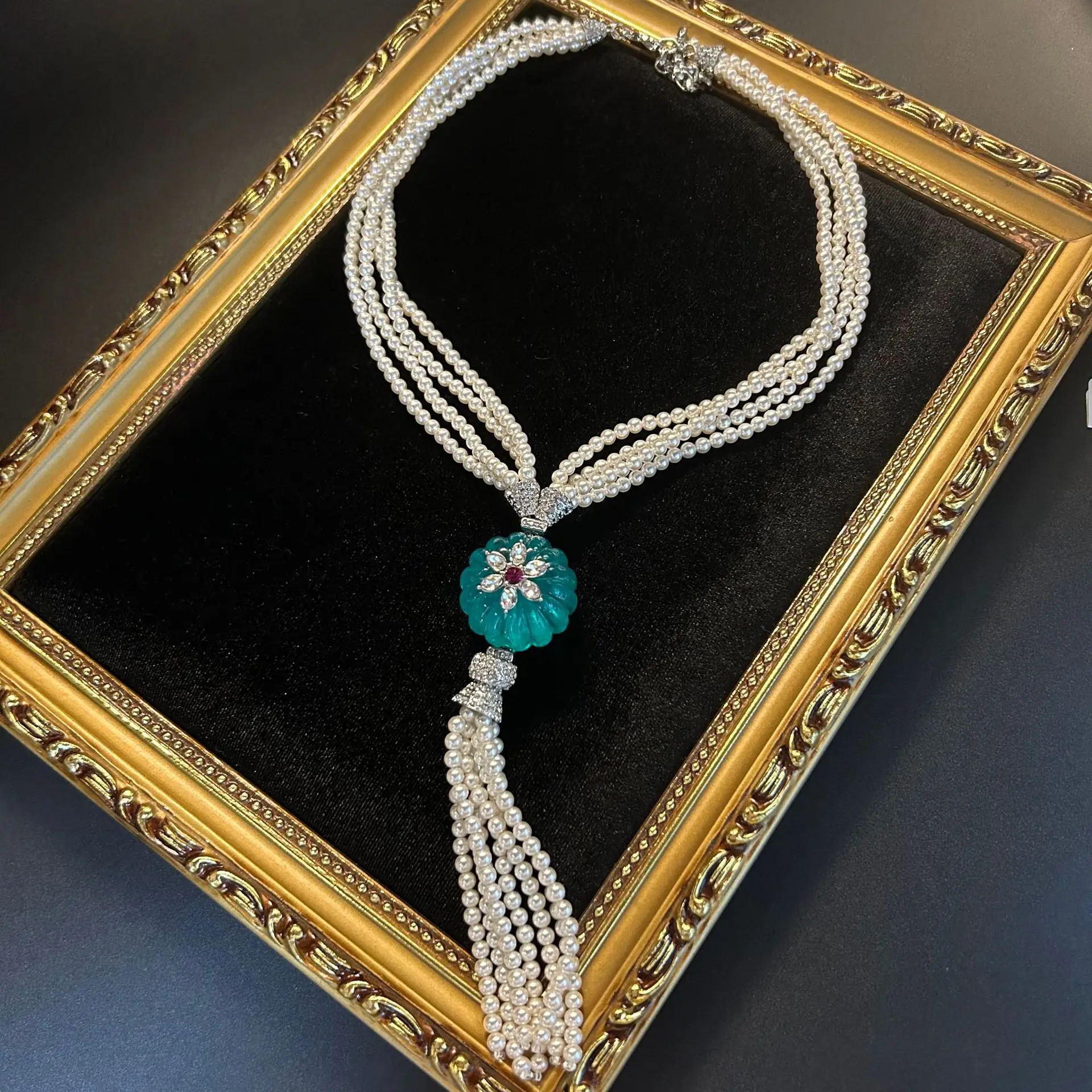 قلادة شرابة مطرزة يدويًا، تضمين كامل، طلاء الذهب ا...