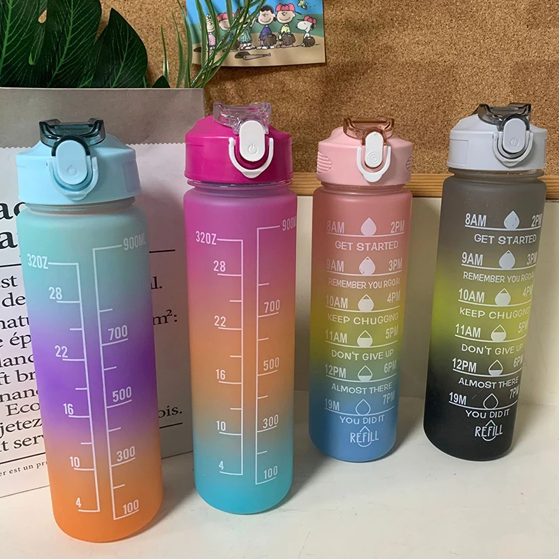 Botella de Agua Fitness Gym Water Bottle Lid Motivational Sports Travel  Outdoor