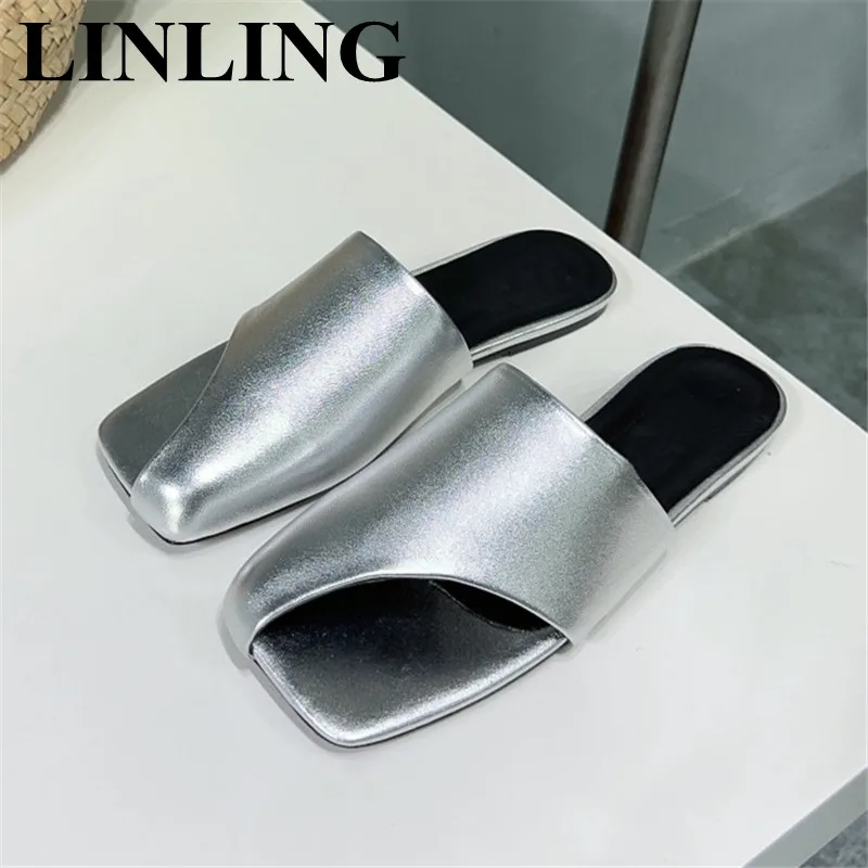 

Fashion Women Beach Slippers Luxury Brand Genuine Leather Sandals Summer Outdoor Indoor New Designer Ladies Shoes Flats Slides