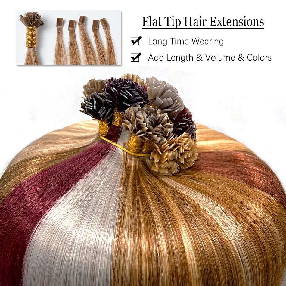 Flat Tip Straight Hair Extensions Natural Real Human Hair Fusion Extensions Set Keratin Capsule 613 Blonde 26 30 Inch human hair extensions