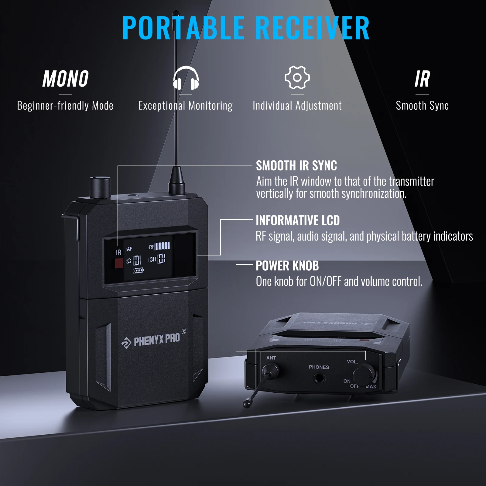 Phenyx Pro PTM-11 Single Channel Mono Wireless Stage Return Audio in Ear Monitor System for Band/Church wireless in ear monitor