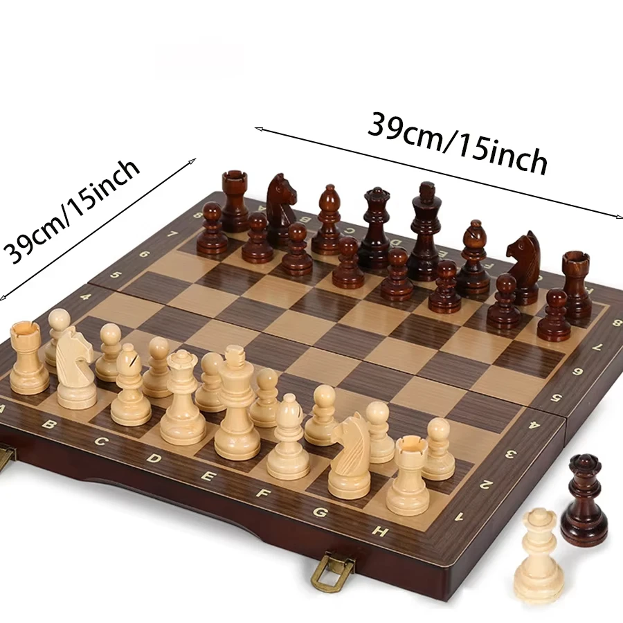 39cm/15in Wooden Chess Set Handmade Extra Queens Foldable Portable Ideal for Adults Beginners Tournaments wooden chess foldable chess board folding chess board chess pieces and board chess pieces