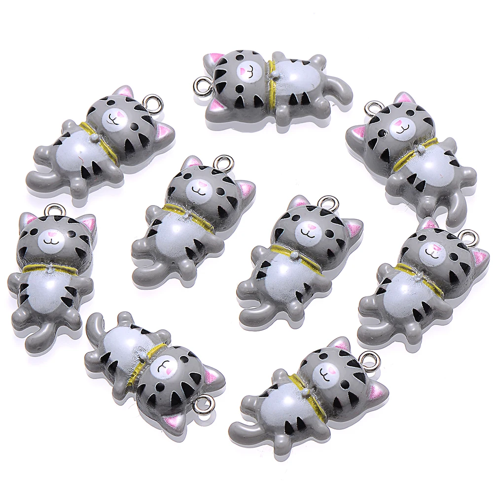 10Pcs Kawaii Cute Animal Cat Charms Pendants For Jewelry Making