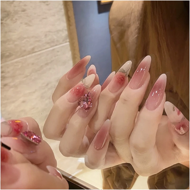 

24Pcs/Sheet Long Fake Nail Ballerina Rhinestone Flower Butterfly Full Cover False Nails Nail Tips Press On Nails For Nail Art