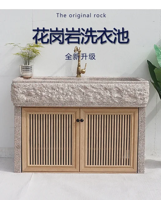 Marble sink with washboard, outdoor natural stone integrated sink 