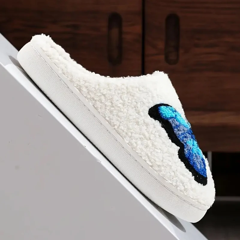 Lucyever Butterfly Embroidery Plush Woman Slippers Non Slip Soft Home Slides Shoes Women Winter Comfy Warm Cotton Shoes Female