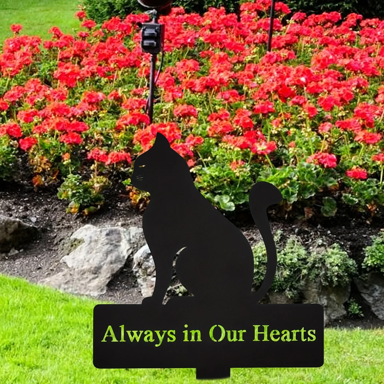 

Cat Metal Grave Marker, Always In Our Hearts Memorial Stake Insert Cemetery Decor For Grave, Sympathy Funeral, Easter, Pet, Yard