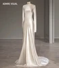 Newest Wedding Dress Sheath Satin O-Neck Neckline Full Sleeves With Long-Open Back Custom Made Plus Sizes Vestidos De Novias 1