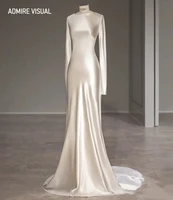 Newest Wedding Dress Sheath Satin O-Neck Neckline Full Sleeves With Long-Open Back Custom Made Plus Sizes Vestidos De Novias 1