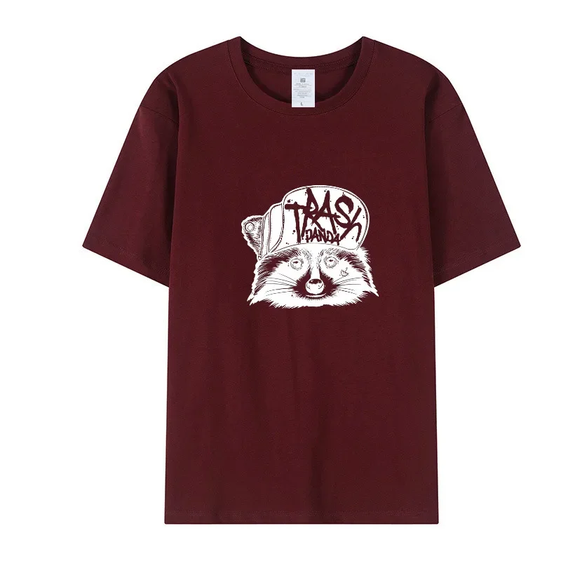 thumbnail image 1 of Camiseta de manga corta con cuello redondo para hombre y mujer de algodón con estampado de mapache divertido de Trash Danda, imprescindible para el verano, 1 of 5