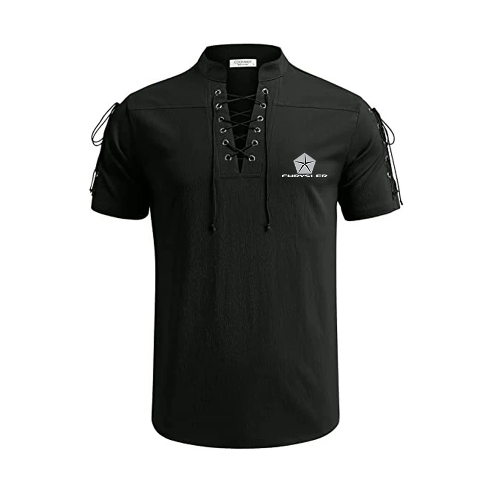 Chrysler 2023 Mens Linen Shirts popular Short Sleeve Male Blouses Solid color Casual comfort Breathable Tops Harajuku Clothes