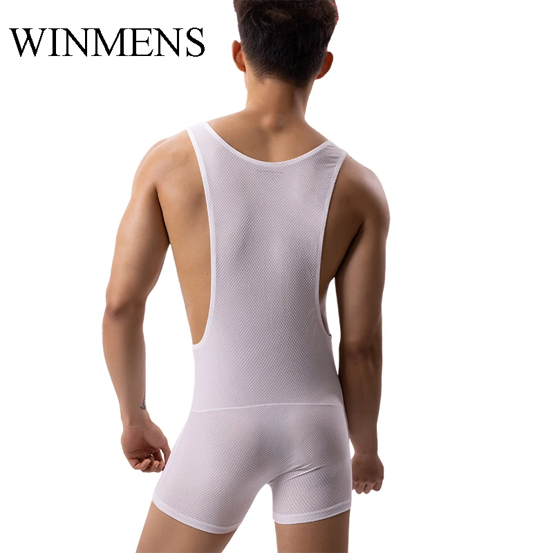 Solid Elastic Men's Polyester Sports Jumpsuit Running Gym Shapers Male Bodybuilding Dress Adult One Pieces Pajamas Underwear