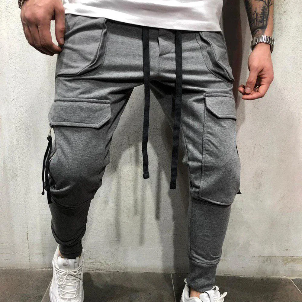 Fashion Multi Pocket Cargo Pant for Men Drawstring Sweatpant Trousers Sport Jogger Pants Streetwear Male Slim Casual Sports Pant
