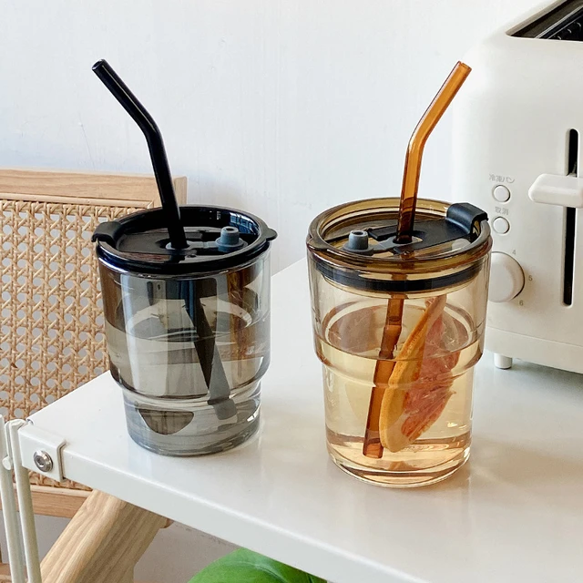 Glass Water Cup with Cover Cold Extract Coffee Cup Tea Straw Cup Straw Cup  Net Black Milk Tea Cup Drinking Glass Water Bottle - AliExpress