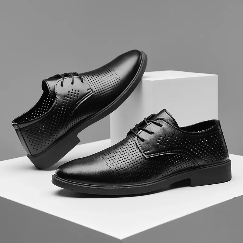 Summer Hollow Plastic British Casual Business Formal Leather Shoes Men Shoes Heightening Casual Set