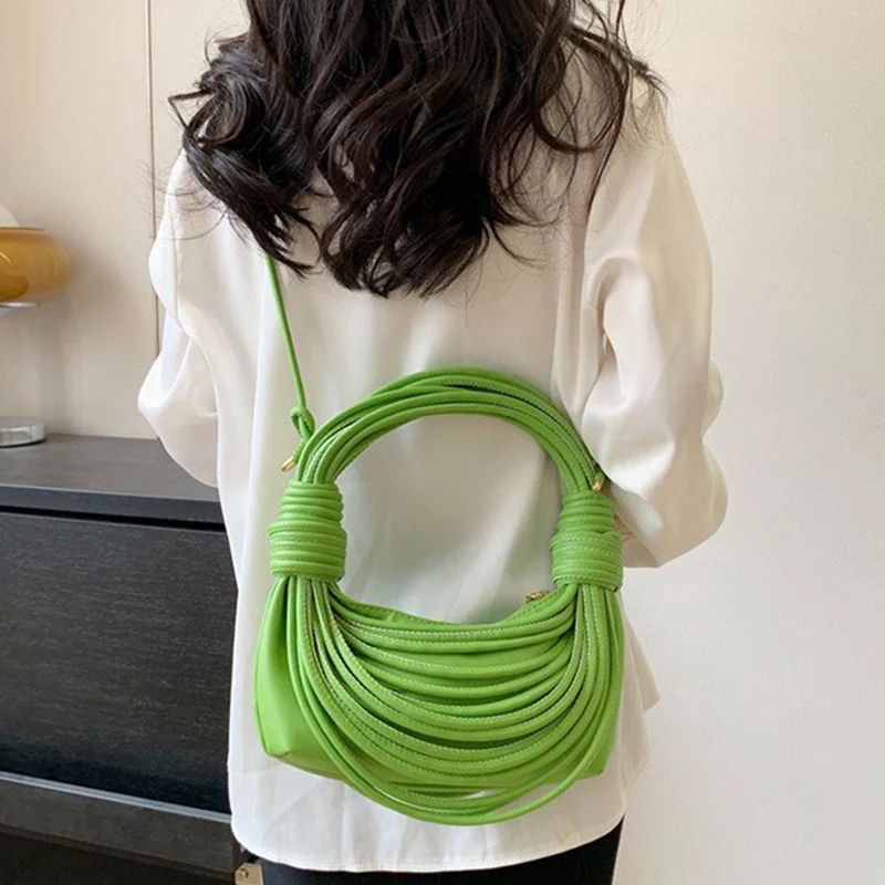 Women Handbags Designer Brand Handwoven Noodle Rope Knotted Hobo Half-Moon Evening Clutch