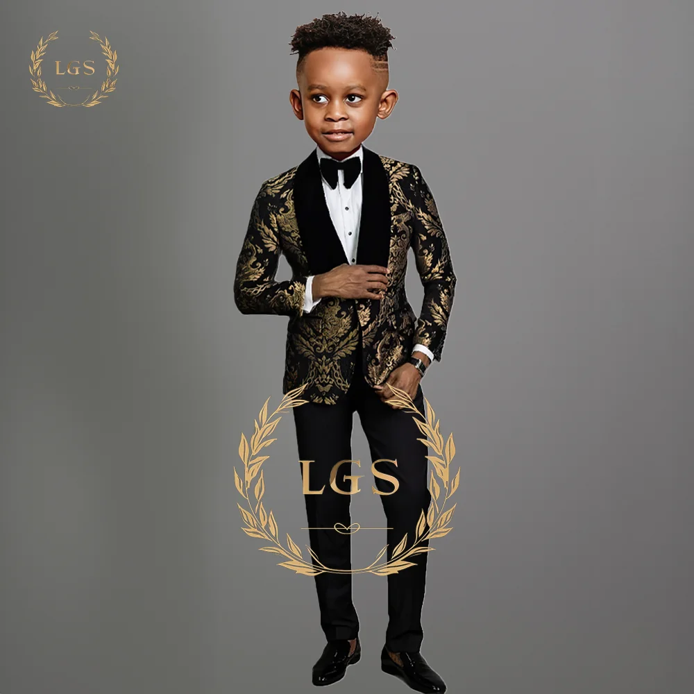 Boys' 2-piece suit in floral jacquard - with velvet shawl lapels - perfect for proms, weddings and special fashion occasions