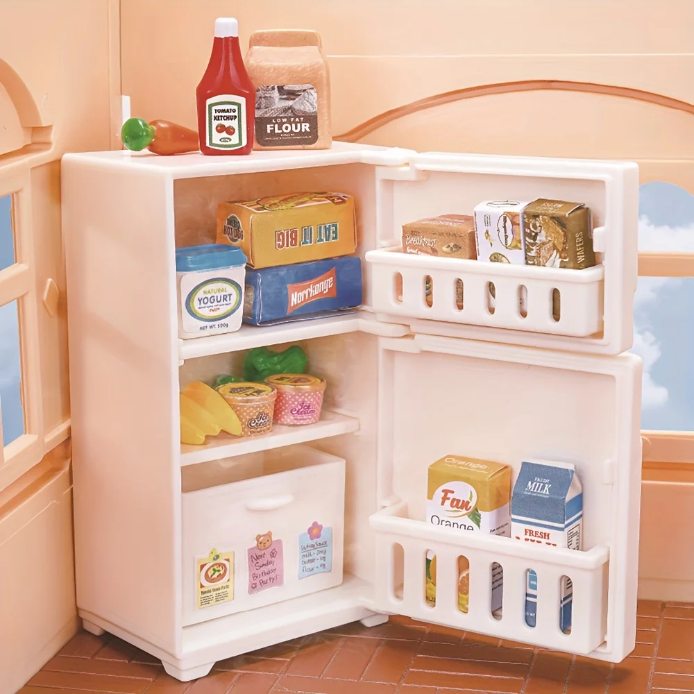 1Pcs Dollhouse Miniature White Refrigerator Mini Refrigerator Fridge Model Kitchen Furniture Accessories Pretend Play Food Gift